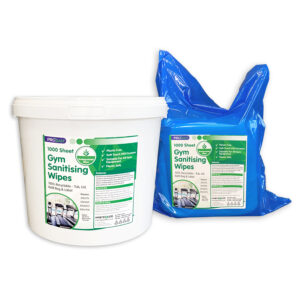Biodegradable Gym & Hand Sanitising Wipes for use in all gyms, fitness suites, leisure centres and home. Equipment Safe.
